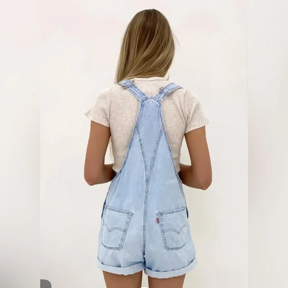 Levi's Shortalls Short Overalls- Light Wash, Size: Large - Picture 4 of 14